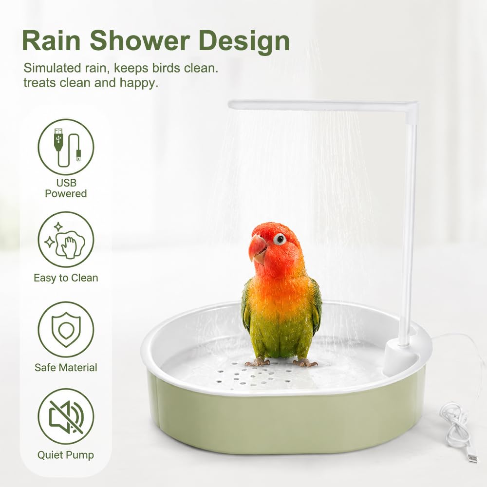 Wellensittich Dusche, Vogeldusche Wellensittich Automatische, Elektrische Wellensittich Badewanne, Vogel Dusche, Haustierbad mit Zirkulierender Wasserdusche, Multifunktionaler Vogeldusche (Grün)