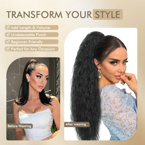 Image of Claw Clip Ponytail Extension 30In Wavy Curly Hair,Ombre Light Blonde