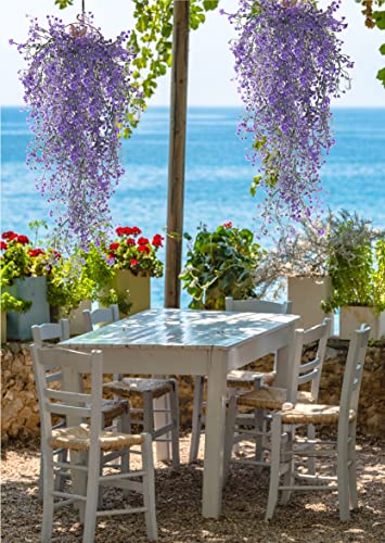 Recutms 4 Pcs Hanging Fake Plants Fake Vines Artificial Plants Large Faux Hanging Plant Artificial Hanging Plants Wall Plants Fake Indoor Outdoor Decorations（Purple） #TOP2