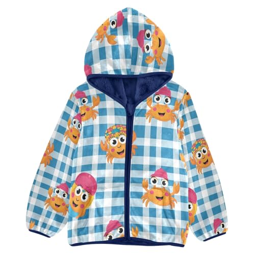 Crab Pattern on Fabric Toddler Fleece Jacket Girl Boys Hooded Fleece Jacket Coat Warm Outwear Zip-up 3-10T