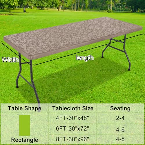 Image of Smiry Heavy Duty Vinyl Fitted Tablecloths for 4 Foot Rectangle Tables | Elastic Waterproof Fitted Tablecloths, Wipeable Washable Table Cover for Kitchen, Dining, Camping (Taupe, 30 inch x 48 inch)