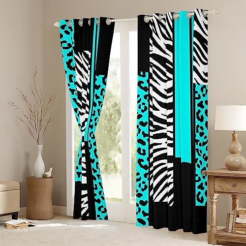 Homemissing Leopard Zebra Curtains for Bedroom Living Room Kids Cheetah Teal White Black Blackout Curtains(30%-50%) Animal Print Window Dreapes Safari Window Treatments W52*L63 - Image 3
