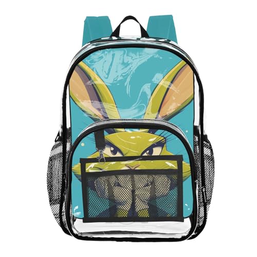 Safari Green Cartoon Asthetic Bunny Backpack For School Clear Clear Book Bag For Girls Transparent Seethrough Heavy Duty For