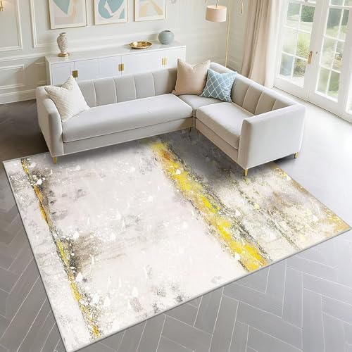 DJHWWD Alfombra para Habitacion Juvenil Amigable con El Medio Ambiente 160x200cm, Amarillo y Gris Felpudo Grande Diseño Abstracto para la Entrada del Pasillo de la Sala de Estar