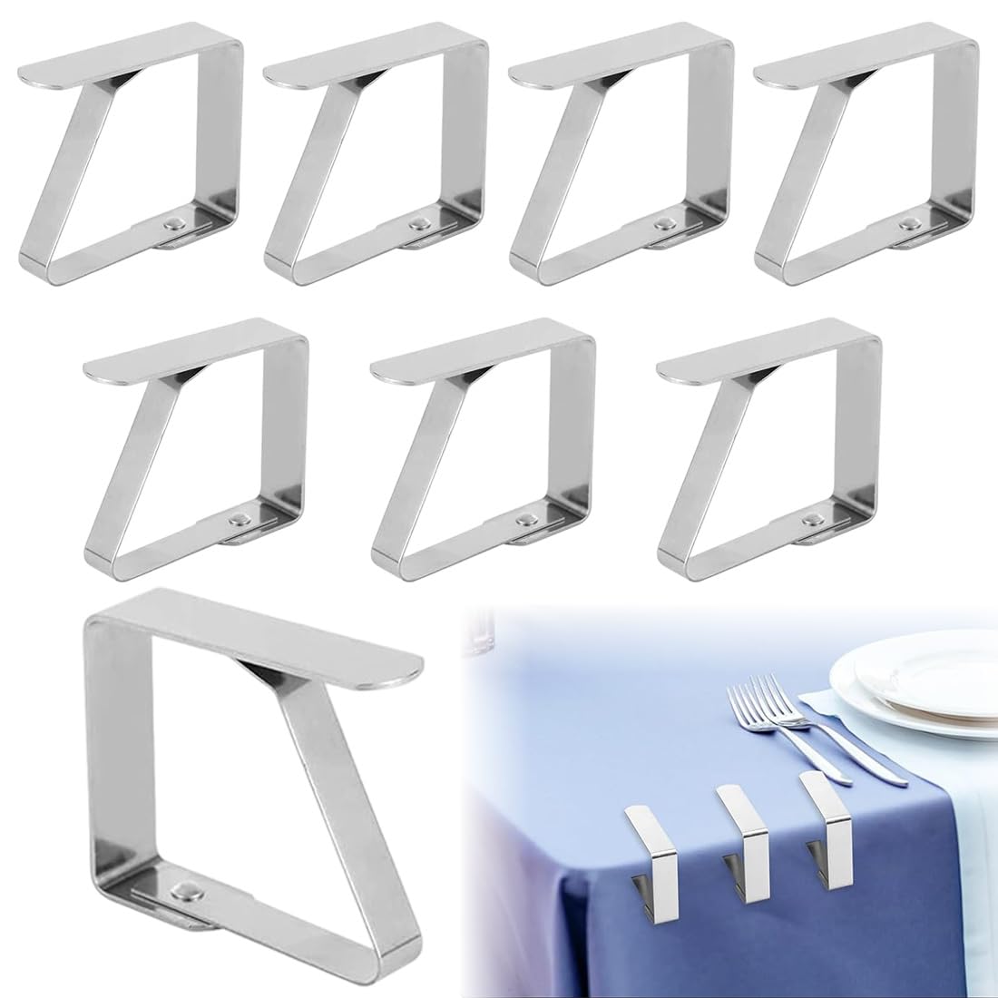 8 Pezzi Ferma Tovaglia da Esterno, Tovaglia Clip in Acciaio, Gadget Molla Fermatovaglia, Acciaio Inossidabile, Argento, per Outdoor Picnic Party (4 ×5cm)