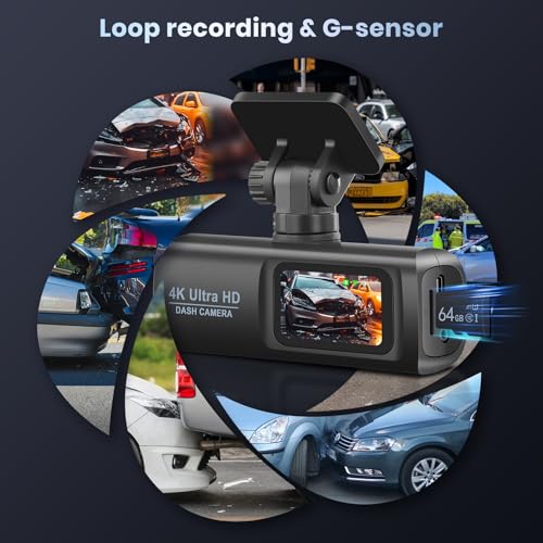 Hodozzy 4K Dashcam Cámara Coche Delantera y Trasera, WiFi Dash CAM Coche con Tarjeta, Cámara de Coche con App Control Sensor G Grabación en Bucle Súper Visión Nocturna Monitor de Aparcamiento - imagen 3