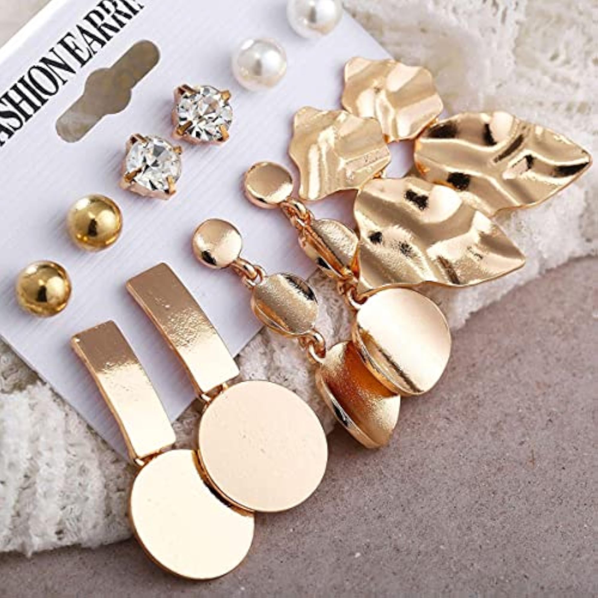 Plated Studs and Drop Earrings Set of 6