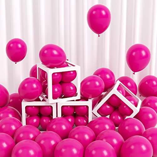 Image of FOTIOMRG 120pcs 5 inch Hot Pink Balloons, Small Hot Pink Latex Party Balloons Helium Quality for Birthday Baby Shower Bridal Shower Wedding Bachelorette Party Decorations (with Pink Ribbon)