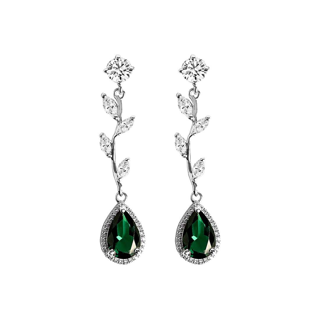CLARA 925 Sterling Silver Leafy Green Dangler Earrings | Rhodium Plated, Swiss Zirconia stone | Precious Jewellery Gift for Women and Girls (B0BZCSRC76) Amazon Price History, Amazon Price Tracker