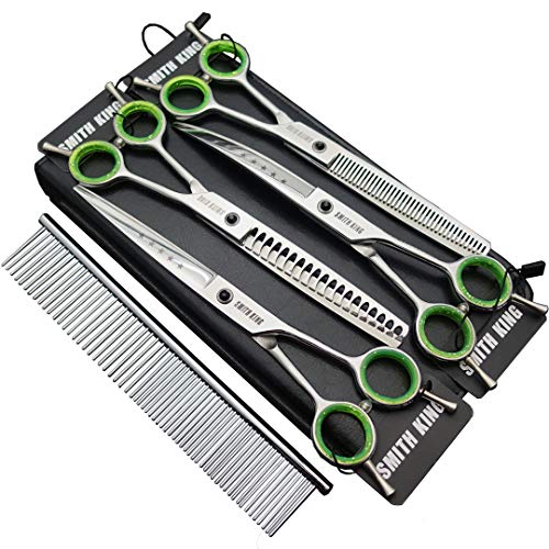7,0 Zoll Professional Set de ciseaux de toilettage pour chiens Gerade & Ausdünnen & Gebogen & Chunker & Kamm 5 Stück in 1 Set für Linkshänder &...