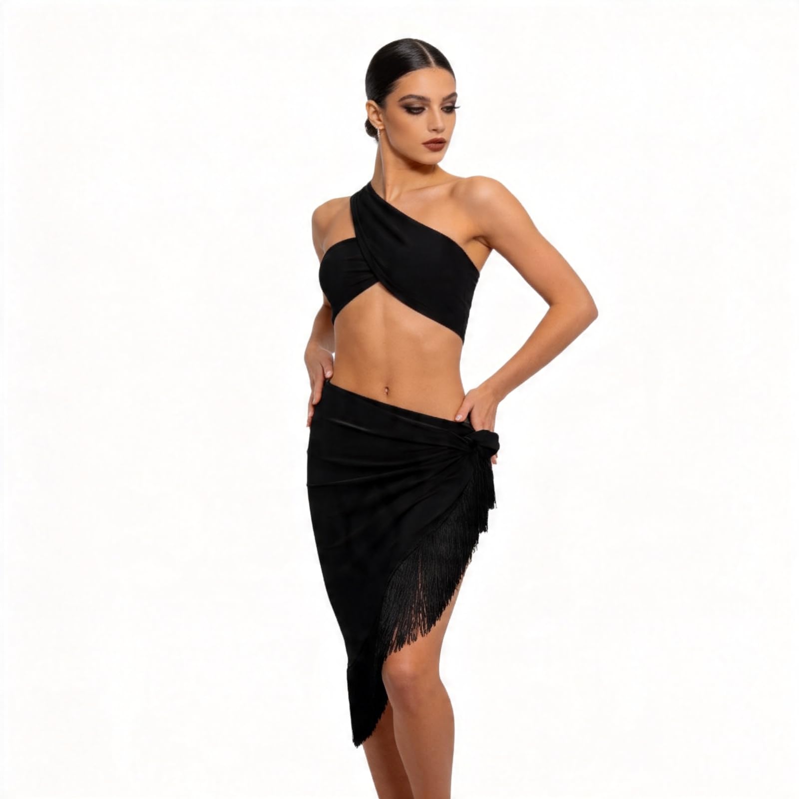 Falda de baile latino con flecos para mujer salsa tango