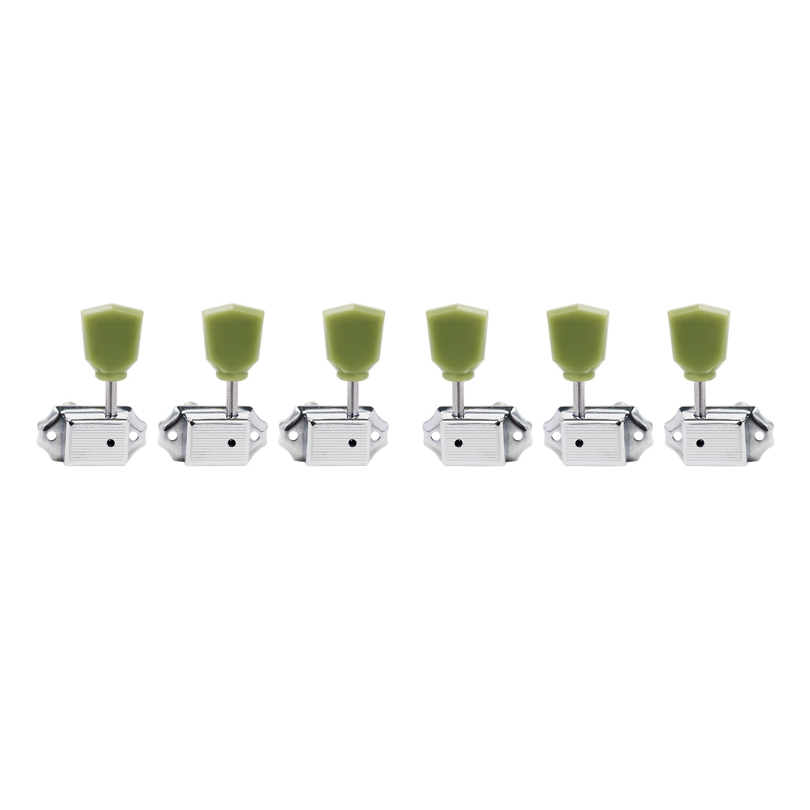 Banworks Vintage '50s Style Guitar Tuning Pegs Keys 15:1 Ratio 3L3R Guitar String Tuning Machines 8mm (5/16") Peg Holes for Les Paul LP SG ES Pack of 6 JT/JXQ-06 Chrome with Green Keystone Button - Image 4