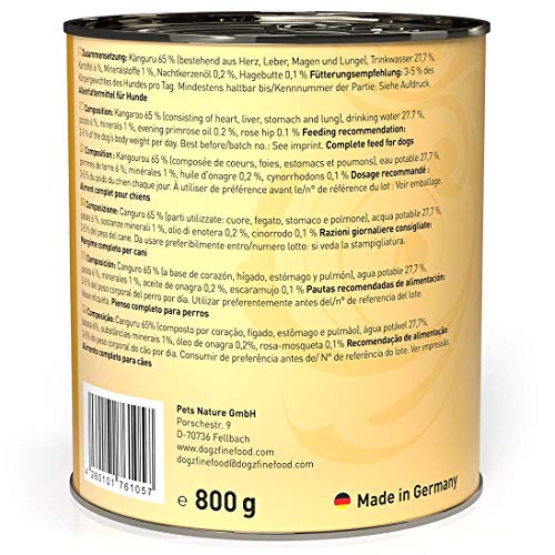 dogz finefood Hundefutter nass - N° 6 Känguru - Feinkost Nassfutter für Hunde & Welpen - getreidefrei & zuckerfrei - hoher Fleischanteil, 6 x 800 g Dose