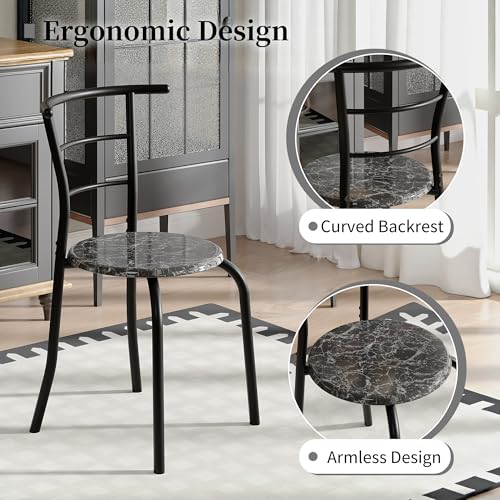 Image of VECELO 3-Piece Dining Table Set for Kitchen Breakfast Nook, Wood Grain Oval Tabletop and Metal Frame with Built-in Wine Rack, for Small Spaces, Faux Marble Black