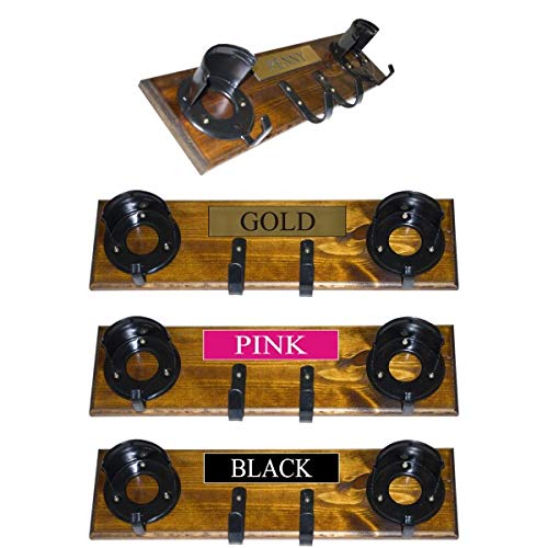 Richardson Designs - Estante de doble tachuelas personalizable de lujo con nombre grabado, madera maciza