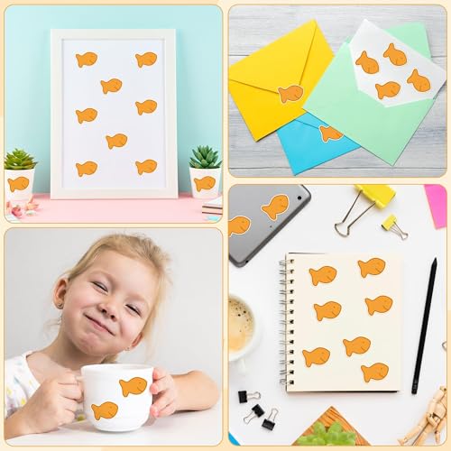 Image of Goldfish Cracker Sticker Roll - 500 Pcs Cute Fish Cookie Waterproof Vinyl Reusable Laptop Stickers Coloring Book Scrapbook Water Bottle Page Activity Pad Birthday Party Favors Gift Wrapping