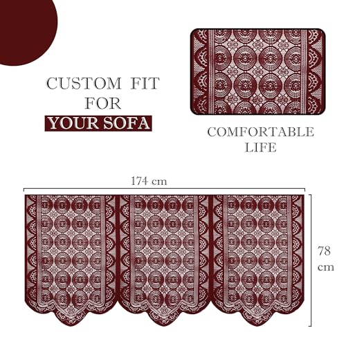 Image of Kuber Industries (Set of 6) Stylish & Durable Cotton Sofa Covers 3 Seater | Washable Sofa Protector /Mat | Suitable Slipcover for Living Room & Office | Plain Circle - Maroon