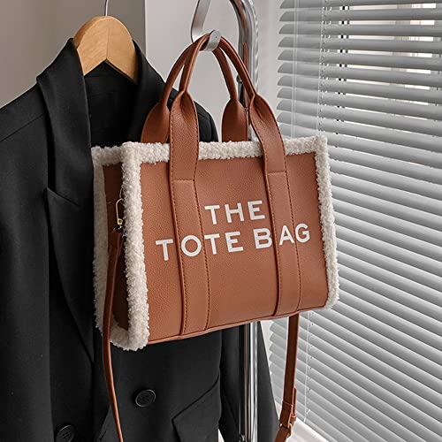 CHAMAIR The Totebag Draagtas voor dames, draagtas van PU-leer, schoudertas met handvat boven, zachte, modieuze met wol… - Image 5