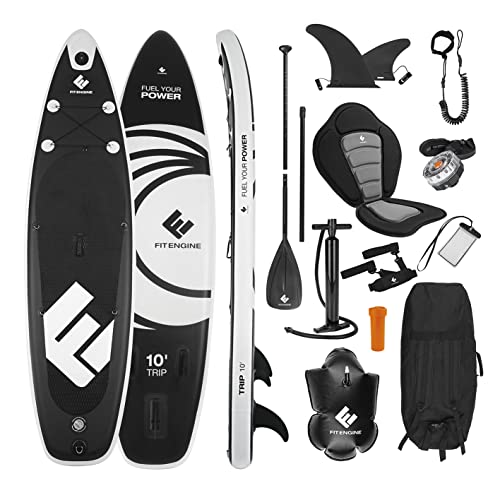 FitEngine Tabla de Surf de Remo, Juego Completo | Allrounder Trip Sup, Incluye Soporte para cámara de acción, Asiento de Kayak, iluminación LED Sup, Funda Impermeable | 305 cm (10 Pulgadas) Cover