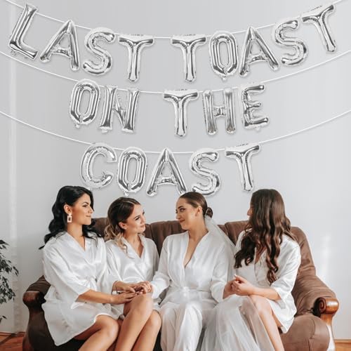 Image of Last Toast On The Coast Bachelorette Party Decor Sliver Last Toast On the Coast Balloon Banner Diamond Ring Champagne Balloon Beach Bachelorette Decor for Nautical Coastal Summer Pool Party