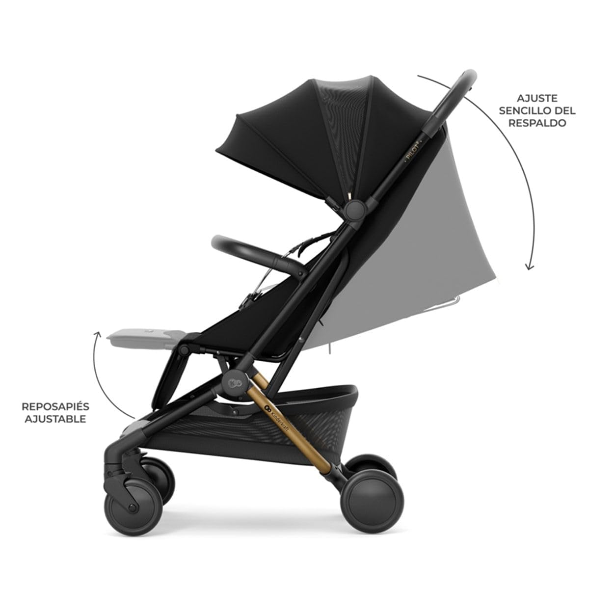 Kinderkraft PILOT 2 Cochecito de Bebé, Silla de Paseo, Deportivo, Sistema Plegable, Pequeñas Dimensiones Después de Plegar, Ligero, Filtro UPF 50+, Arnés de Seguridad de 5 punto, Negro