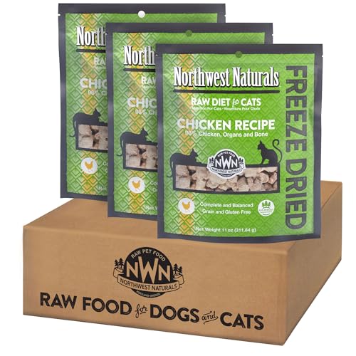 Northwest Naturals Freeze-Dried Chicken Cat Food - Bite-Sized Nibbles - Healthy, Limited, Human Grade Ingredients, All Natural, Proudly Made in USA, 11 Oz (Pack of 3)