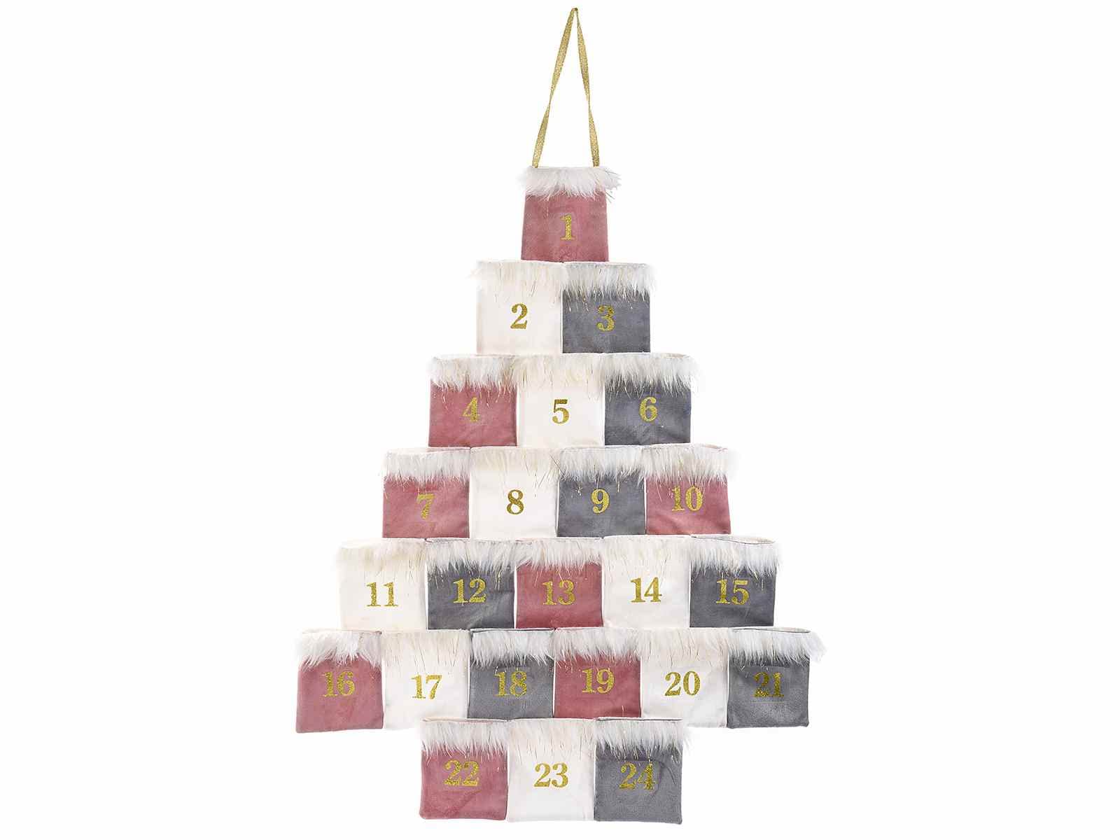 Gruppo Maruccia - Calendario dell'Avvento 2022 da Appendere in Velluto e Pelliccia Sintetica - Calendario dell'Avvento con Sacchetti da Riempire - Idea Regalo - Altezza 71 Cm