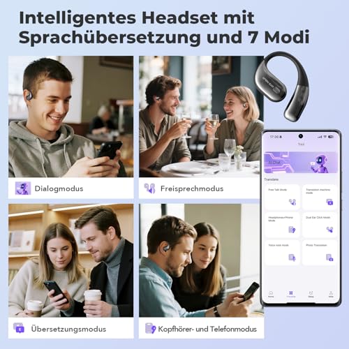 BEARTAIN Ki Übersetzer Kopfhörer, 3-in-1 Übersetzungskopfhörer mit echtzeit übersetzung, 150 Sprachen Kopfhörer Übersetzer Echtzeit, Touchscreen 60H kopfhörer für iOS und Android, Reisen