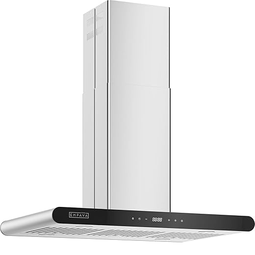 Empava 36“ Island Range Vent Hood Ceiling-Mount, 3-Speed Touch Control, Timer, Stainless Steel Baffle, 4 LED Lights, Convertible Ducted to Ductless (Charcoal Filters Sold Separately)