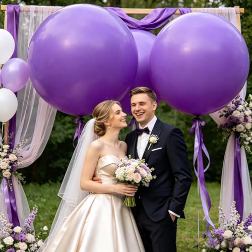 Image of 5Pcs Purple Big Balloons 36 Inch, Round Large Latex Party Balloons for Birthday Wedding Decorations