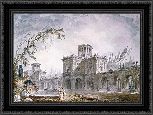 Architectural Fantasy 24x18 Black Ornate Wood Framed Canvas Art by Hubert Robert