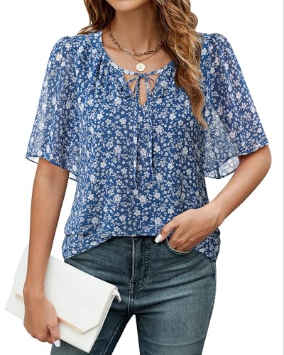 Lotusmile Womens Blouses Dressy Casual Half Bell Sleeve Chiffon Office Attire Business Work Tops Trendy2