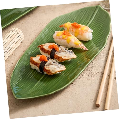Plato de cerámica rectangular para sushi verde miniatura 6
