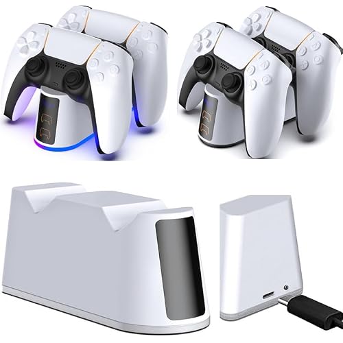 PS5 PRO/SLIM �Ή� �R���g���[���[�[�d�X�^���h 2�̃R���g���[���𓯎��ɏ[�d �}���[�d RGB�A���r�G���g�Ɩ��t�� LED�[�d�C���W�P�[�^�[�t�� �g���₷���֗�