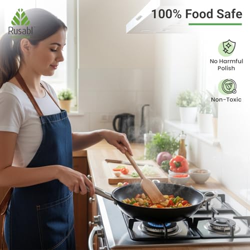 Image of Rusabl Pack of 4 Neem Wood Spatula, Spoonula, Ladle, Turner /Palta Non-Stick | Seamless Design, Heat-Resistant Cookware for Cooking, Baking, Mixing