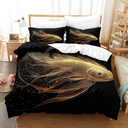 Parure housse de couette poisson doré lit super king en microfibre douce - 3