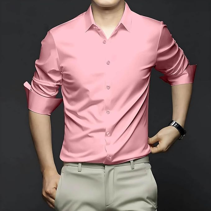 Image of DEELMO Combo of Men's Stylish Solid Satin Casual Shirt for Men Full Sleeves| Poly Satin Silk Shirt Pack of 2