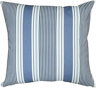 Linen Loft Coastal Stripe Cushion Cover in Navy Blue. Classic Nautical Striped Pattern in Marine Ocean Blue & Seafoam White. 17x17'' Square Cushion Cover Only
