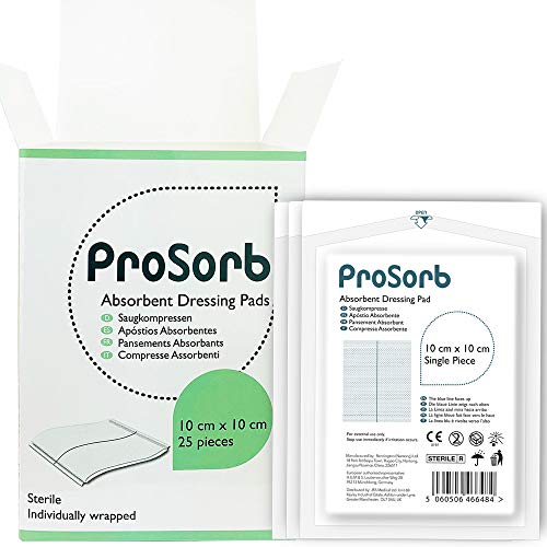 Prosorb Sterile Absorbent Low Adherent Wound Dressing Pads, 10cm x 10cm - Pack of 25