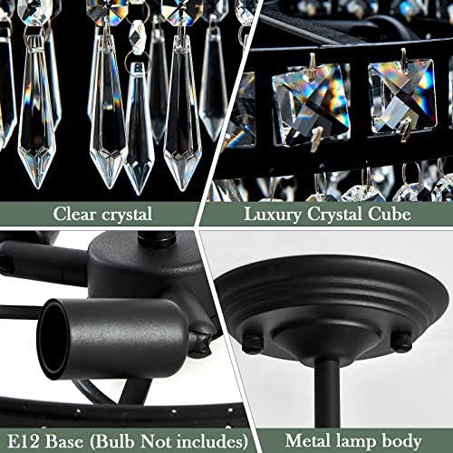 Dafkos Modern Crystal Chandelier 3 Lights Semi Flush Mount Ceiling Light Fixture Black Farmhouse Ceiling Lamp For Bedroom Living Room Dining Room Entryway Hallway #TOP4