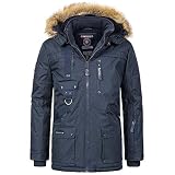 Geographical Norway Herren Winterparka Winterjacke mit Kapuze – Gefütterter Warmer Parka - Outdoor SKI Snowboard Kapuzenparka im Bundle mit UD Beanie (5XL, Navy)