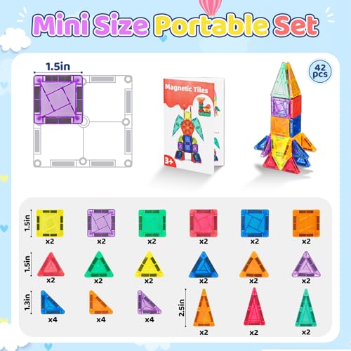 MQGEWQ 42PCS Mini Travel Magnetic Tiles,1.5Inch Magnet Building Blocks by MQGEWQ - Used condition - Image 5