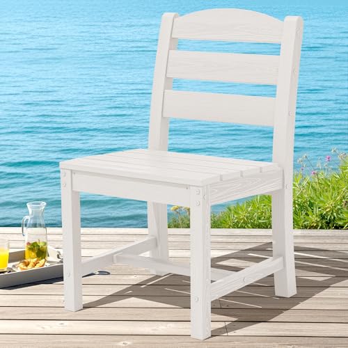 Image of SERWALL Outdoor HDPE Armless Dining Chairs Set of 4,All-Weather Use,White | Weather-resistant dining chairs resist fading and cracking, with armless design for comfortable outdoor seating.