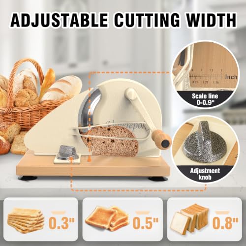 Image of vanerepok Manual Bread Slicer Adjustable Thickness for Homemade Sourdough | Hand Crank Bread Cutter with Scale & Stable Suction Cups & Wood Base for Even Slicing Perfect Baking Gift for Home Bakers