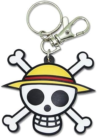 One Piece Pvc Keychain Luffy S Jolly Roger Straw Hat Pirates Logo Amazon Co Uk Clothing