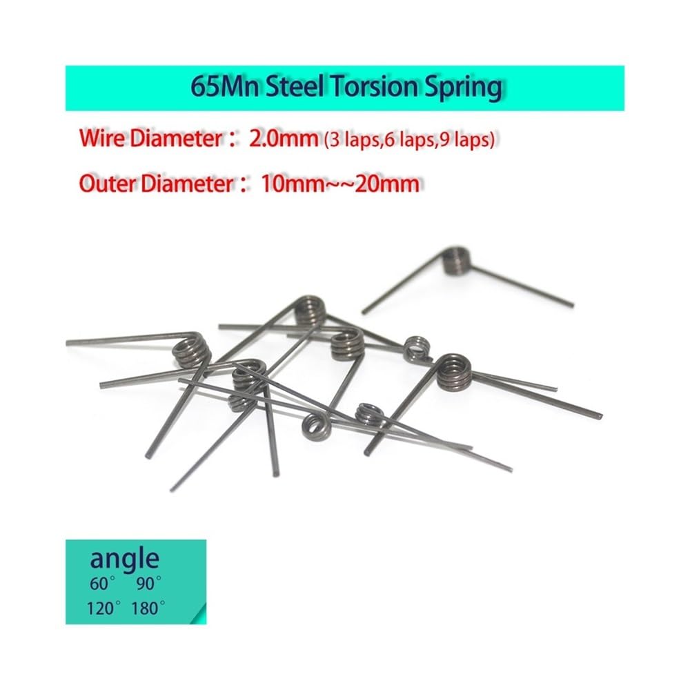 Lot de 10 ressorts hélicoïdaux en V, angle 60, 90, 120, 180 degrés, fil torsion acier 65Mn, diamètre extérieur : mm-20 mm, longueur 12 mm/18(18mm (180 degrees),20mm)