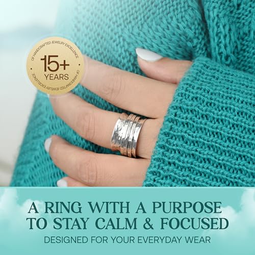 Boho-Magic Sterling Silver Fidget Rings for Women – 925 Spinner Ring with 3 Fidget – Hammered Sterling Silver Spinner Ring for Women – for Style, Relaxation & Focus4