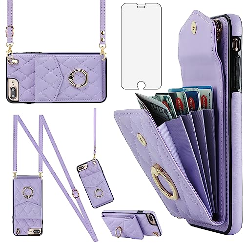 Coque iPhone 7 Plus antichoc violette housse portefeuille avec support et porte carte