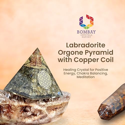 Image of Labradorite Orgone Pyramid Handmade - Orgonite Crystal Pyramid with Copper Coil - Meditation Decor, Spiritual Desk Accent, Chakra Inspired Home & Office Gift