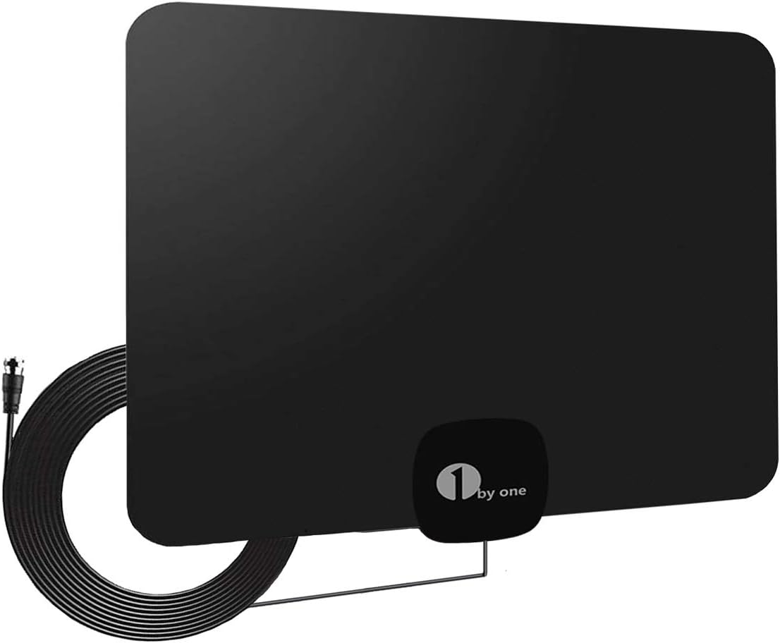 TV Aerial, 1byone Paper Thin Indoor HDTV Aerial with Excellent Performance for Digital Freeview and Analog TV Signals, VHF/UHF/FM, Window Aerial, Soft Design,4M Cable